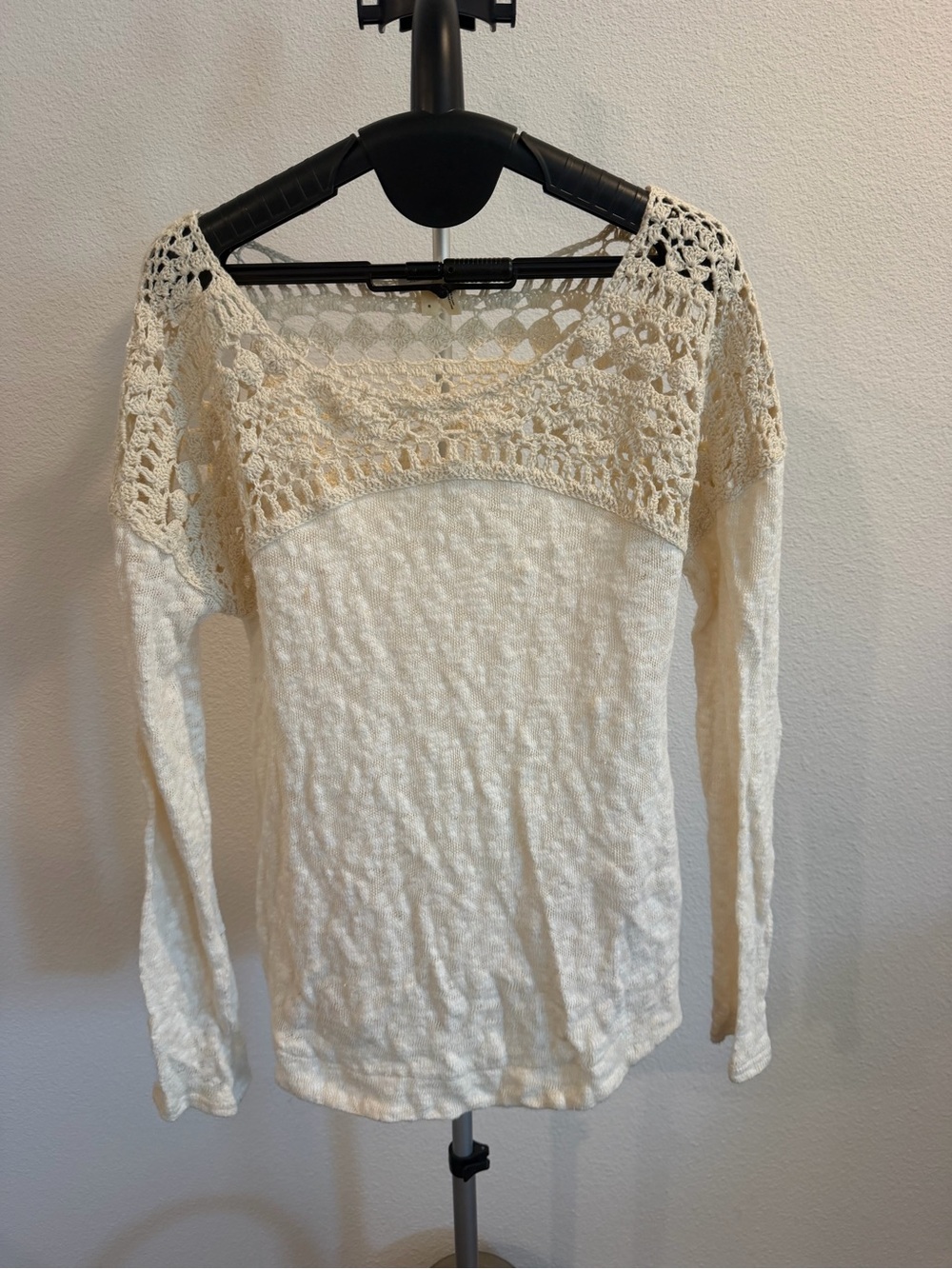 Meadow Rue Ivory Crochet Yoke Long Sleeve Top